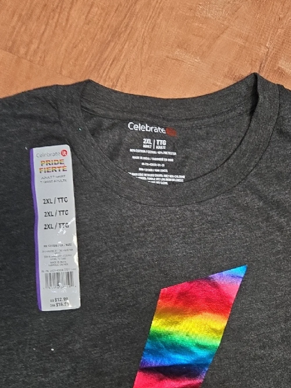 Nwt! Men's Dark Gray Graphic Tee with Rainbow Lightning Bolt 2XL - Picture 3 of 4